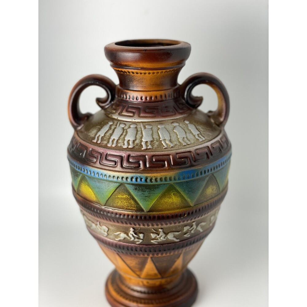 Norleans Japan Art Number 2051 Vintage Brown Vase with Colorful Designs Retro